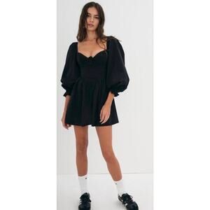 For Love & Lemons Ruth Mini Dress Black 100% Organic Cotton Size XS Coquette